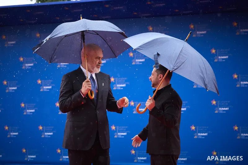 President of Ukraine Volodymyr Zelenskyy Participates in the 6th European Political Community summit on May 16, 2025 in Tirana, Albania. The EPC brings together heads of state and government from the 27 European Union co...