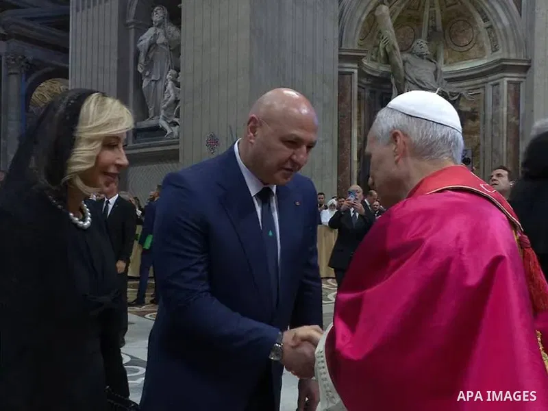 Lebanese President, Joseph Aoun, congratulates Pope, Leo, XIV after the first papal mass in Rome, Italy, on May 18, 2025. Photo by Lebanese Presidency Office\ apaimages