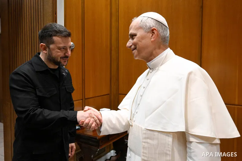 Ukrainian President, Volodymyr Zelensky, meets with Pope, Leo XIV, Vatican, on May 18, 2025. Photo by PRESIDENT OF UKRAINE\ apaimages