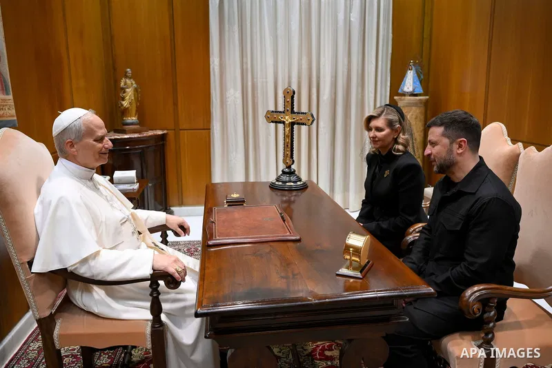 Ukrainian President, Volodymyr Zelensky, meets with Pope, Leo XIV, Vatican, on May 18, 2025. Photo by PRESIDENT OF UKRAINE\ apaimages