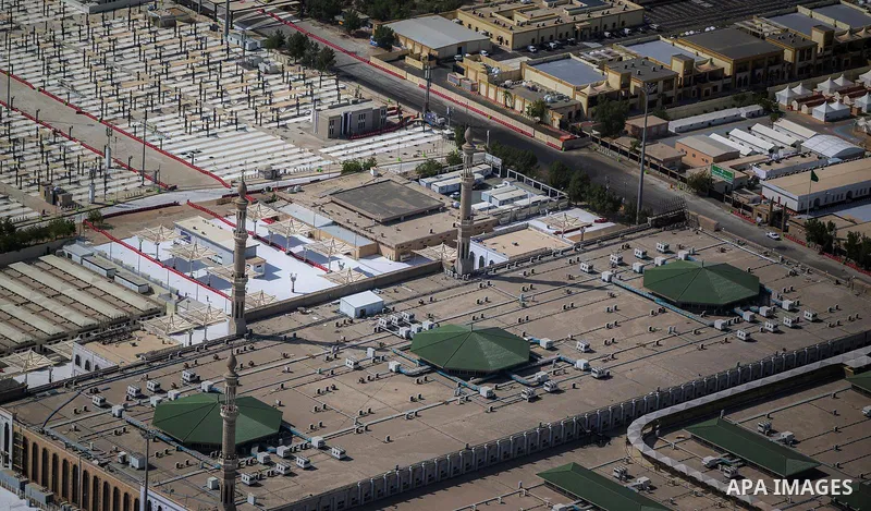 Tents housing Muslim pilgrims are pictured in Mina near Islam's holy city of Mecca ahead of the annual Hajj pilgrimage on June 2, 2025. Photo by Saudi Press Agency\ APA Images