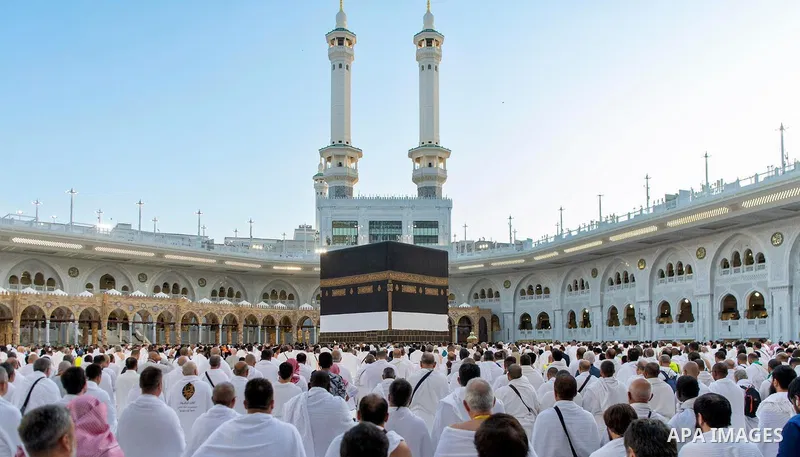 Muslims participate in a Eid El-Adha prayer around the Kaaba, Islam's holiest shrine, at the Grand Mosque complex in Mecca on June 6, 2025, to mark the start of the Eid al-Adha festival, which marks the end of their Hajj...