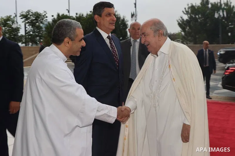 Algerian President Abdelmadjid Tebboune performs Eid al-Adha prayers at the Great Mosque of Algiers, Algeria, June 06, 2025. Photo by Algerian Presidency Office\ APA Images