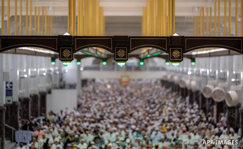 Muslim pilgrims perform prayer around the Kaaba, Islam's holiest shrine, at the Grand Mosque complex in Mecca on June 7, 2025, in the second days the Eid al-Adha festival, which marks the end of their Hajj pilgrimage. Ph...