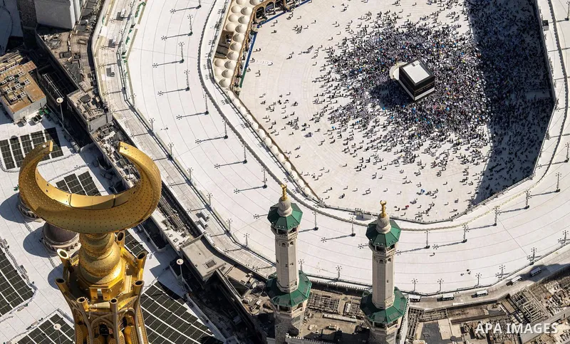 A general view of Muslims perform the Tawaf (circumambulation) around Kaaba, the holiest site in Islam, at al-Masjid al-Haram, during the Hajj 2025 pilgrimage in Mecca, Saudi Arabia, 08 June 2025. Photo by Saudi Press Ag...