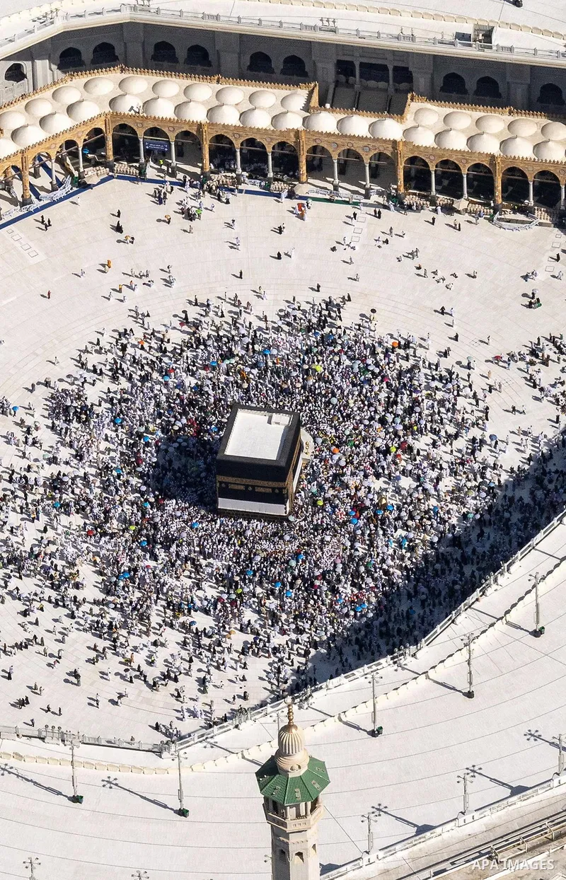 A general view of Muslims perform the Tawaf (circumambulation) around Kaaba, the holiest site in Islam, at al-Masjid al-Haram, during the Hajj 2025 pilgrimage in Mecca, Saudi Arabia, 08 June 2025. Photo by Saudi Press Ag...
