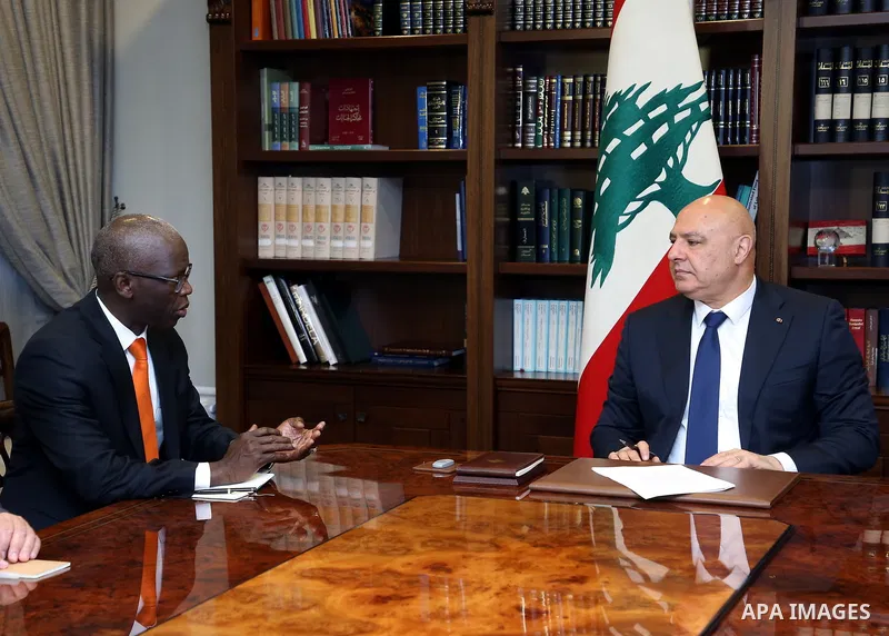 Lebanese President, Joseph Aoun, meets with World Bank Vice President for the Middle East and North Africa, Ousmane Dionne, and World Bank Regional Director, Jean-Christophe Carré in Beirut, Lebanon, on June 16, 2025. Ph...