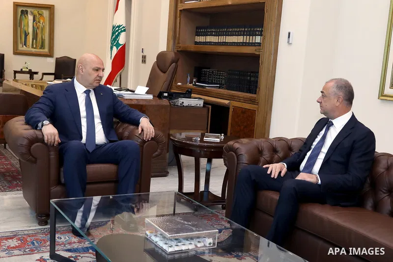 Lebanese President, Joseph Aoun, meets with Lebanese Deputy Speaker of Parliament, Elias Bou Saab, in Beirut, Lebanon, on June 17, 2025. Photo by Lebanese Presidency Office\ apaimages