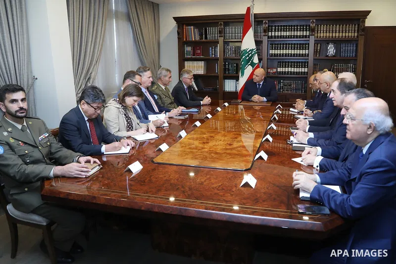 Lebanese President, Joseph Aoun meets, with UN Assistant Secretary-General for Peacekeeping Operations Jean-Pierre Lacroix in Beirut, Lebanon, on June 18, 2025. Photo by Lebanese Presidency Office\ apaimages