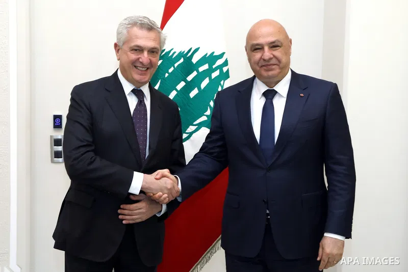 Lebanese President Joseph Aoun receives UN High Commissioner for Refugees Filippo Grandi in Beirut, Lebanon, on June 19, 2025. Photo by Lebanese Presidency Office\ apaimages