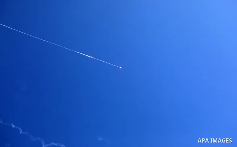 Missiles fired from Iran in retaliation for Israeli attacks are seen in the sky over the Hebron, West Bank on June 20, 2025. Photo by Mamoun Wazwaz\ apaimages