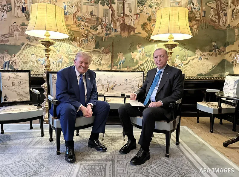 Turkish President, Recep Tayyip Erdoğan, meets with US President, Donald Trump, on the sidelines of the NATO Leaders Summit, in The Hague, the Netherlands, on June 25, 2025. Photo by Turkish presidency \ apaimages