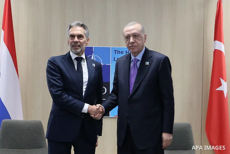 Turkish President, Recep Tayyip Erdoğan, meets with Dutch Prime Minister Dick Schoof in The Hague, Netherlands, on June 25, 2025. Photo by Turkish presidency \ apaimages