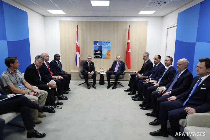 Turkish President, Recep Tayyip Erdoğan, meets with British Prime Minister, Keir Starmer, in The Hague, Netherlands, on June 25, 2025. Photo by Turkish presidency \ apaimages