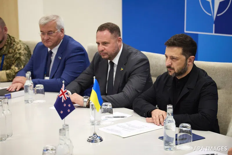 Ukrainian President Volodymyr Zelenskyy meets with Danish Prime Minister Mette Frederiksen in The Hague, Netherlands, on June 25, 2025. Photo by PRESIDENT OF UKRAINE\ apaimages