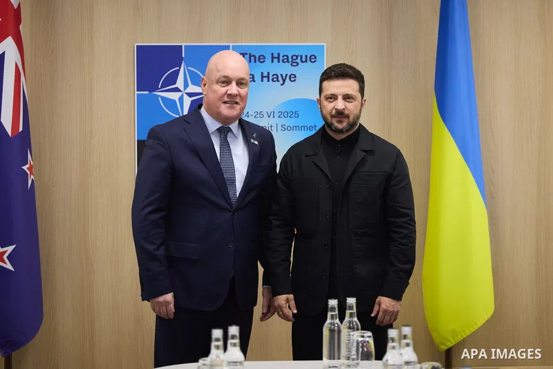 Ukrainian President Volodymyr Zelenskyy meets with Danish Prime Minister Mette Frederiksen in The Hague, Netherlands, on June 25, 2025. Photo by PRESIDENT OF UKRAINE\ apaimages
