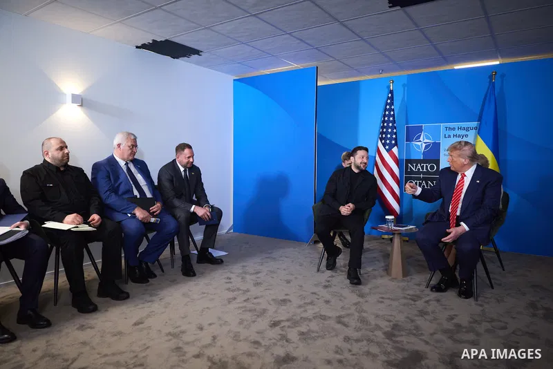 Ukraine's President Volodymyr Zelensky meets with US President Donald Trump on the sideline of the North Atlantic Treaty Organization (NATO) summit in The Hague. Photo by PRESIDENT OF UKRAINE\ apaimages