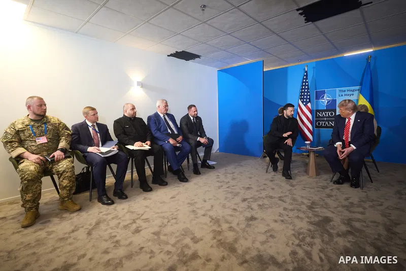 Ukraine's President Volodymyr Zelensky meets with US President Donald Trump on the sideline of the North Atlantic Treaty Organization (NATO) summit in The Hague. Photo by PRESIDENT OF UKRAINE\ apaimages