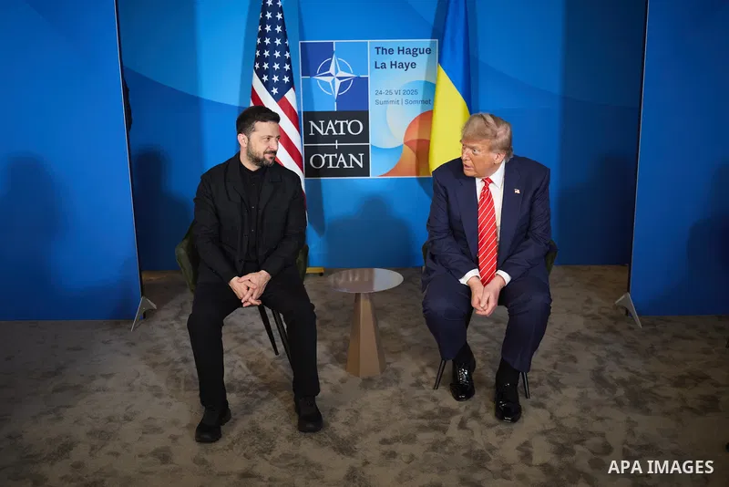 Ukraine's President Volodymyr Zelensky meets with US President Donald Trump on the sideline of the North Atlantic Treaty Organization (NATO) summit in The Hague. Photo by PRESIDENT OF UKRAINE\ apaimages