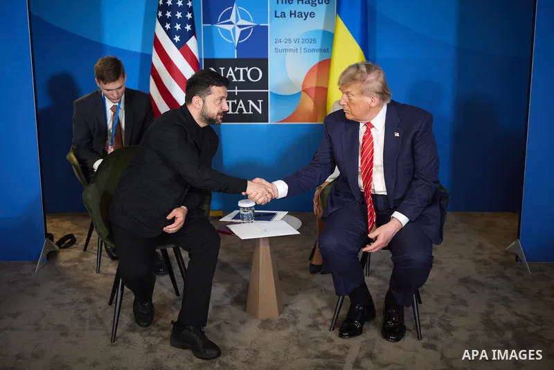 Ukraine's President Volodymyr Zelensky meets with US President Donald Trump on the sideline of the North Atlantic Treaty Organization (NATO) summit in The Hague. Photo by PRESIDENT OF UKRAINE\ apaimages