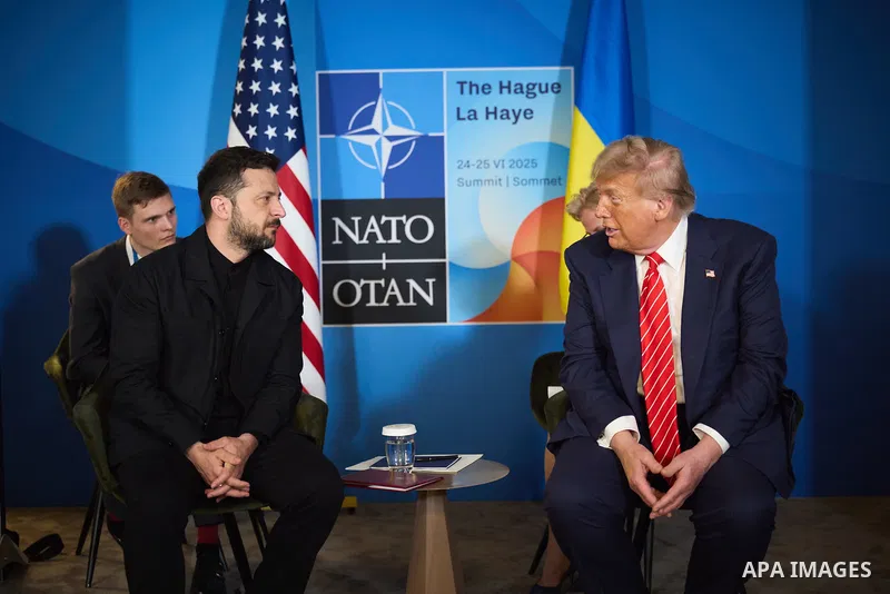 Ukraine's President Volodymyr Zelensky meets with US President Donald Trump on the sideline of the North Atlantic Treaty Organization (NATO) summit in The Hague. Photo by PRESIDENT OF UKRAINE\ apaimages