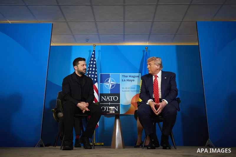 Ukraine's President Volodymyr Zelensky meets with US President Donald Trump on the sideline of the North Atlantic Treaty Organization (NATO) summit in The Hague. Photo by PRESIDENT OF UKRAINE\ apaimages