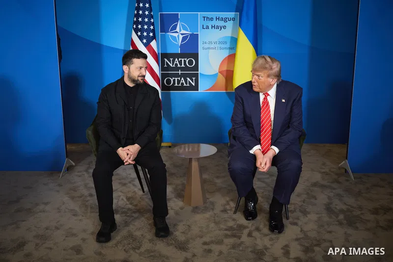 Ukraine's President Volodymyr Zelensky meets with US President Donald Trump on the sideline of the North Atlantic Treaty Organization (NATO) summit in The Hague. Photo by PRESIDENT OF UKRAINE\ apaimages