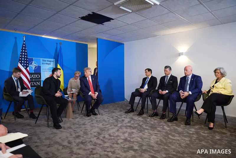 Ukraine's President Volodymyr Zelensky meets with US President Donald Trump on the sideline of the North Atlantic Treaty Organization (NATO) summit in The Hague. Photo by PRESIDENT OF UKRAINE\ apaimages