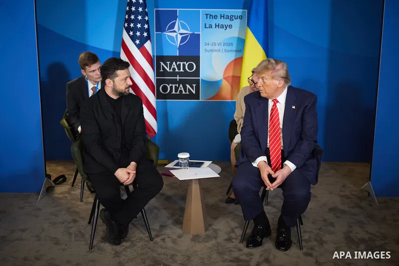 Ukraine's President Volodymyr Zelensky meets with US President Donald Trump on the sideline of the North Atlantic Treaty Organization (NATO) summit in The Hague. Photo by PRESIDENT OF UKRAINE\ apaimages