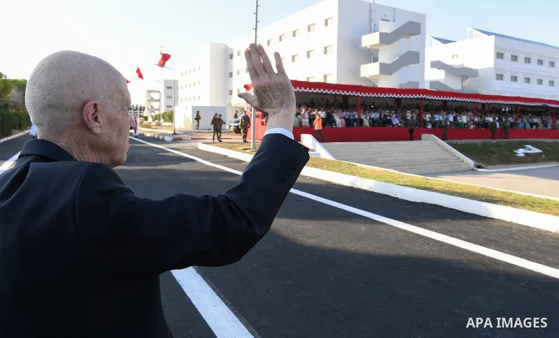 Tunisian President Kais Saied presides over the ceremony ceremony of the 55th batch of the three military academies at the Jedid Hotel in Nabeul Governorate, Tunisia, on June 24, 2025. Photo by Tunisian Presidency\ apaim...