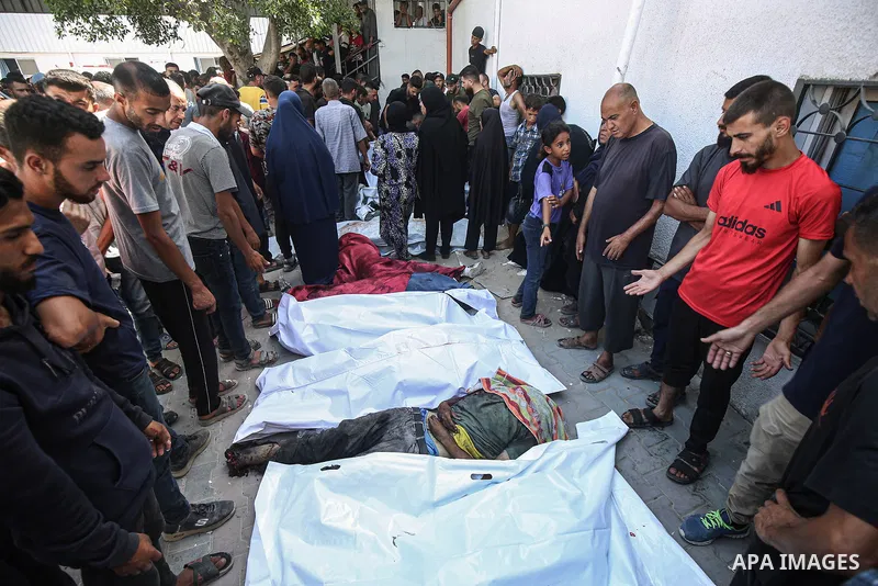 Relatives of Palestinians who lost their lives mourn in Al-Shifa Hospital after an Israeli bombing of a cafe shop on the Gaza City beach, on June 30, 2025. as the was between Israel and the Hamas Islamist militant moveme...