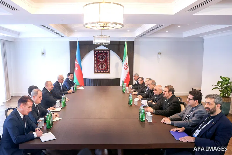 Iranian President Masoud Pezeshkian meets with Azerbaijani President Ilham Aliyev on the sidelines of the 17th Economic Cooperation Organization (ECO) Summit in Khankandi, Azerbaijan, on July 4, 2025. Photo by Iranian Pr...