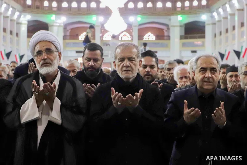 Iranian President, Masoud Pezeshkian, participates in the Ashura noon prayer in Tabriz, Iran, on July 7, 2025. Photo by Iranian Presidency Office