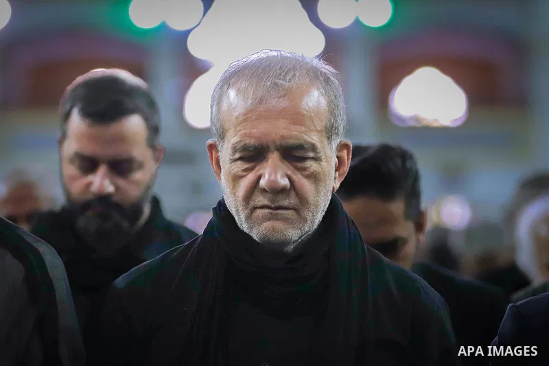 Iranian President, Masoud Pezeshkian, participates in the Ashura noon prayer in Tabriz, Iran, on July 7, 2025. Photo by Iranian Presidency Office
