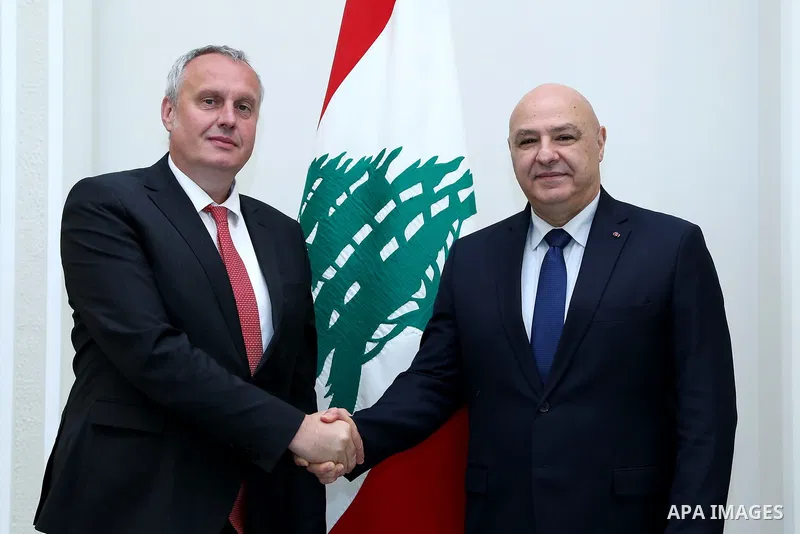 Lebanese President Joseph Aoun meets with the Czech Presidential Envoy, National Security Advisor of the Czech Republic, Tomáš Pojar, in Beirut, Lebanon, on July 16, 2025. Photo by Lebanese Presidency Office\ apaimages