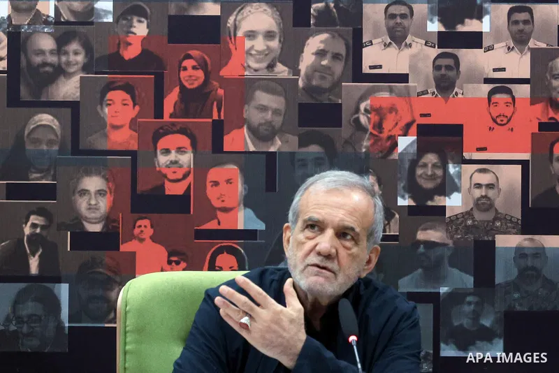 Iranian President, Masoud Pezeshkian, meets with officials from the Martyrs and Veterans Foundation, in Tehran, Iran, on July 19, 2025. Photo by Iranian Presidency Office