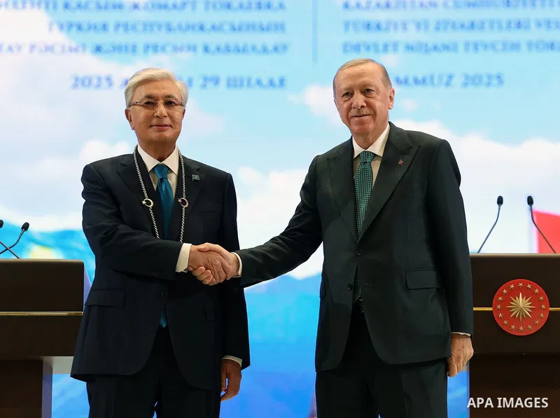 Turkish President, Recep Tayyip Erdu meets with Kazakh President Kassym-Jomert Tokayev in Ankara, Turkey, on July 29, 2025. Photo by Turkish presidency \ apaimages