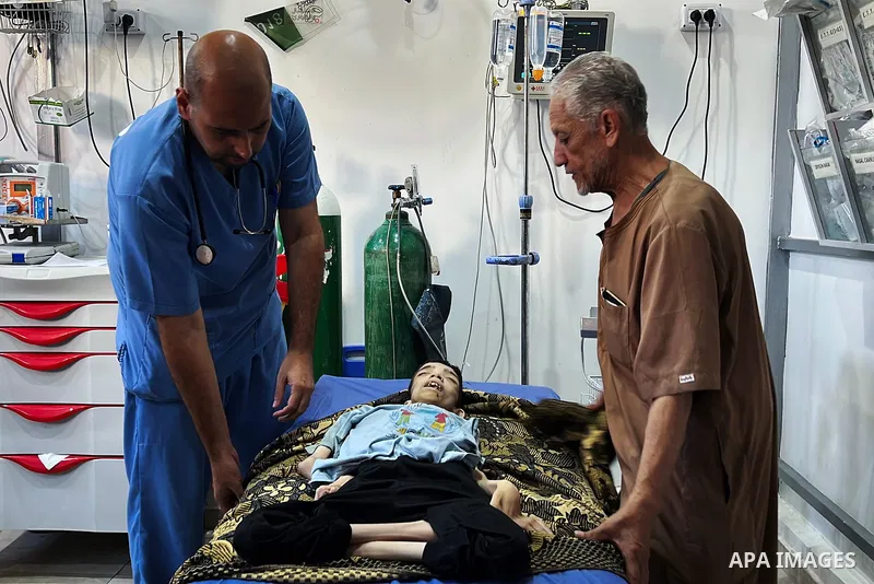 Body of 25-year-old Palestinian Karam Khaled al-Jamal, who lost his life due to malnutrition, is brought to al-Awda Hospital at Nuseirat Camp in Gaza City, Gaza on July 31, 2025. Photo by Belal Abu Amer \ apaimages