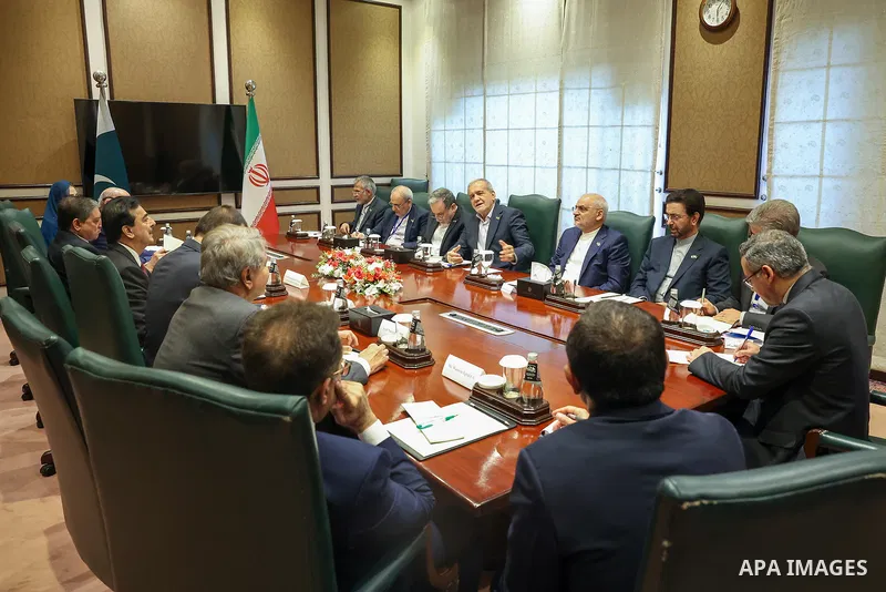 Iranian President, Masoud Pezeshkian, meets with the Speakers of the Senate and House of Representatives of Pakistan in Islamabad, Pakistan, on August 3, 2025. Photo by Iranian Presidency Office