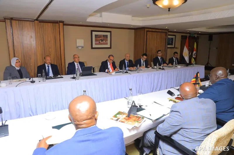 Egyptian Minister of Foreign Affairs and Immigration, Badr Abdel Aty, meets with Henry Oryem Okello, Ugandan Minister of State for Foreign Affairs, in Kampala, Uganda, on August 4, 2025. Photo by Egyptian Ministry of For...