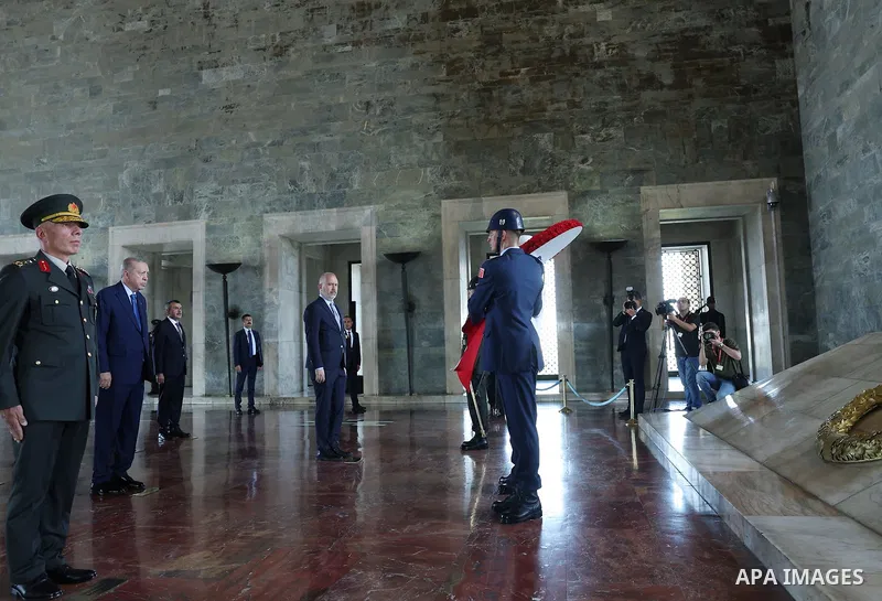 Turkish President Recep Tayyip Erdoğan and members of the Supreme Military Council visit the Atatürk Mausoleum in Ankara, Turkey, on August 5, 2025. Photo by Turkish presidency \ apaimages