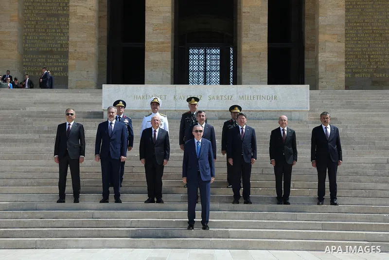Turkish President Recep Tayyip Erdoğan and members of the Supreme Military Council visit the Atatürk Mausoleum in Ankara, Turkey, on August 5, 2025. Photo by Turkish presidency \ apaimages