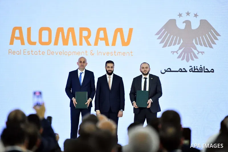 Syrian President Ahmad al-Sharaa attends the signing of investment memoranda of understanding covering a number of strategic projects in Damascus, Syria, on August 6, 2025. Photo by Syrian Arab News Agency "SANA" \ apaim...