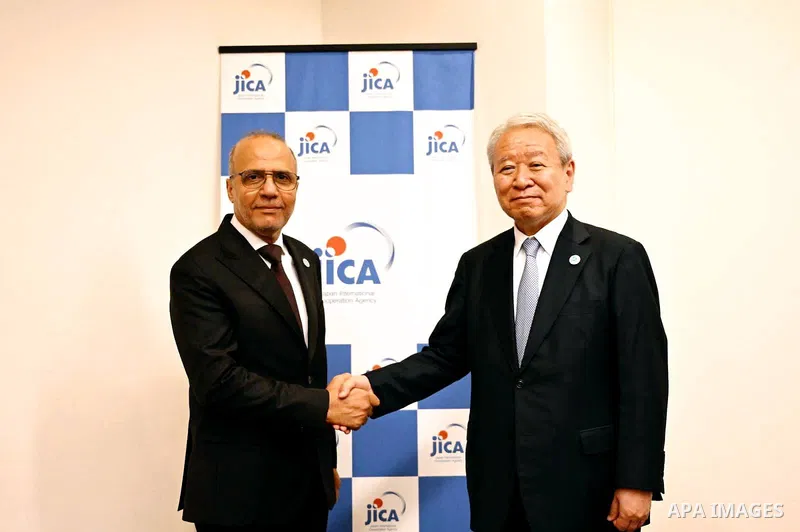 Presidential Council Member Abdullah Al-Lafi meets with Japan International Cooperation Agency (JICA) President Tanaka Akiehiko on the sidelines of his participation in the 9th Tokyo International Summit on African Devel...
