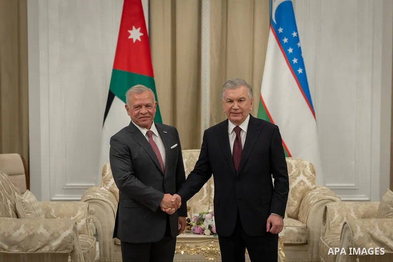 King Abdullah II of Jordan and President of the Republic of Uzbekistan Shavkat Mirziyoyev hold talks in Samarkand, Uzbekistan, on 26 August 2025. Royal Hashemite Court \ apaimages