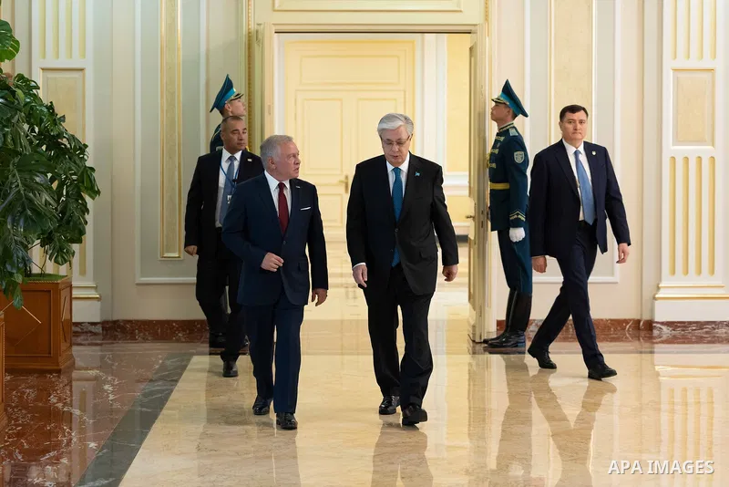 King Abdullah II of Jordan, meets with Kazakh President, Kassym-Jomart Tokayev, in Astana, Kazakhstan, on August 27, 2025. Royal Hashemite Court \ apaimages