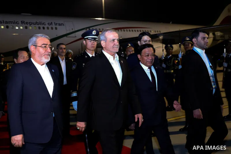 Iranian President, Masoud Pesakhshian, arrives in Tianjin, China, on the sidelines of the 25th Shanghai Cooperation Organization Summit of Heads of State and Government in Tianjin, China, on August 31, 2025. Photo by Ira...