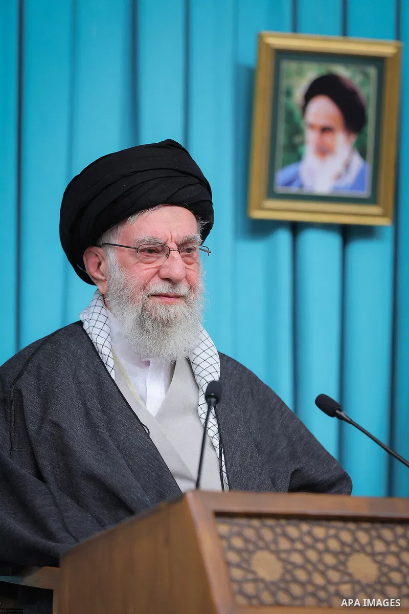 Iran’s Supreme Leader Ali Khamenei delivers a televised speech addressing the people on various national, regional, and global issues, marking the beginning of the Sacred Defense Week and the new academic year, in Tehran...