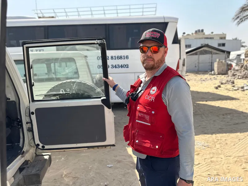 Red Cross teams deliver the bodies of 30 Palestinians, who were detained by Israeli forces from different parts of Gaza during the war and handed over as part of the ceasefire deal, to Nasser Hospital in Khan Yunis, Gaza...
