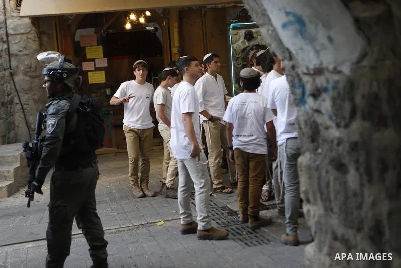 Israeli forces takes extensive security measures as Jewish settlers under Israeli military protection carried out a raid in the city of Hebron, West Bank on Nov 1 , 2025. Photo by Mamoun Wazwaz